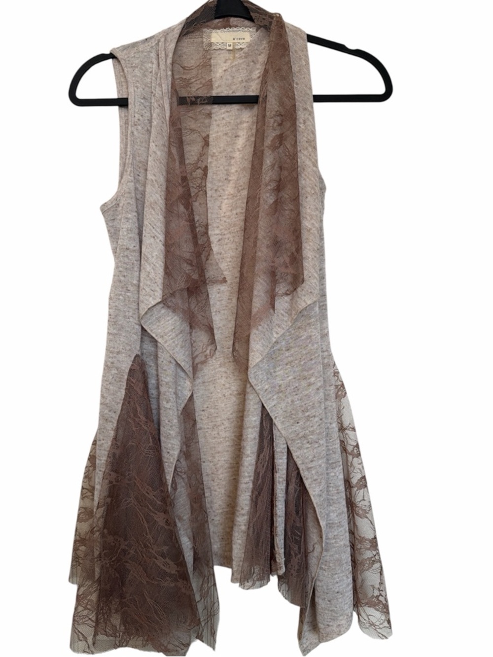 Areve Taupe and Brown Lace Drape Vest